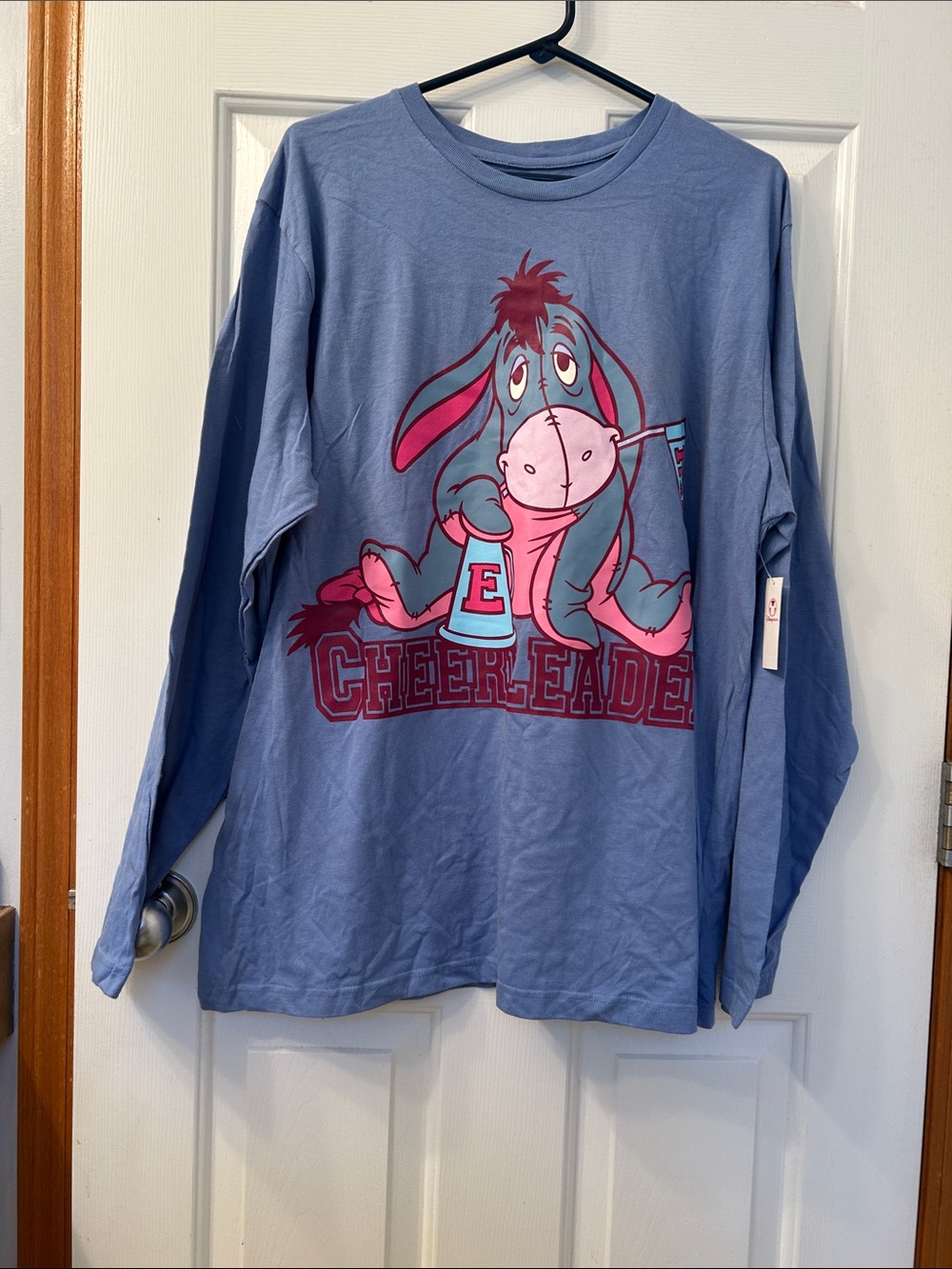 Woman’s Disney Eeyore Cheerleader Long Sleeve Shirt - Blue & Pink